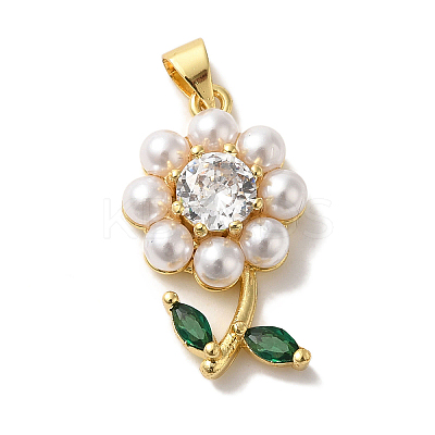 Flower Rack Plating Brass Clear Glass Pendants KK-U027-30G-1