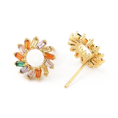Colorful Cubic Zirconia Ring Stud Earrings EJEW-C035-08G-1