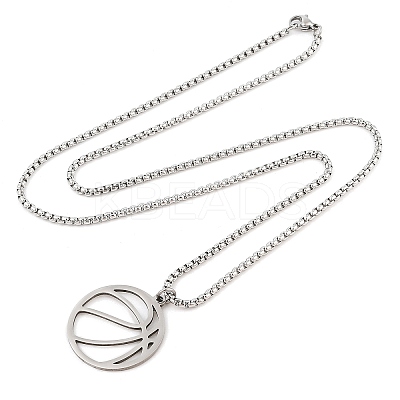 201 Stainless Steel Laser Cut Basketball Pendant Box Chain Necklaces for Women Men LS-NJEW-Q004-04P-1