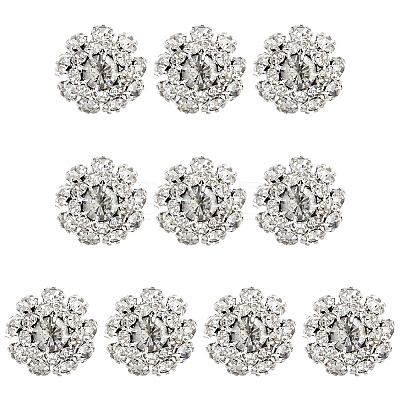 10Pcs 1-Hole Alloy Rhinestone Shank Buttons BUTT-FG0001-28B-1