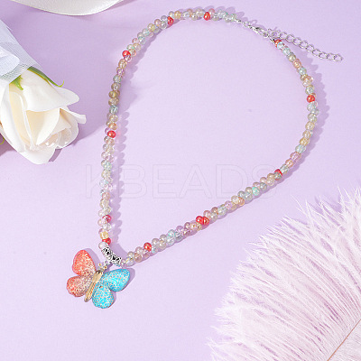 Alloy & Acrylic Butterfly Pendant Beaded Necklaces for Women FS-WG0EB84-05-1