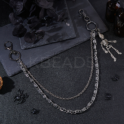 1Pc Alloy Skeleton Charm Double Layer Chains for Jeans Pants AJEW-DC0002-13-1
