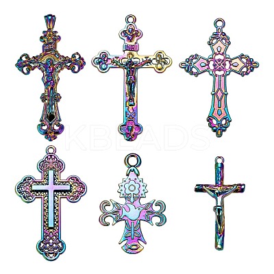 12Pcs 6 Style Rainbow Color Alloy Pendants FIND-LS0001-16MC-1
