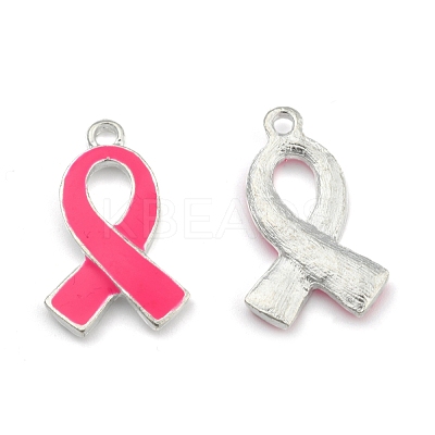 Breast Cancer Pink Awareness Ribbon Alloy Enamel Pendants X-ENAM-E262-S-1