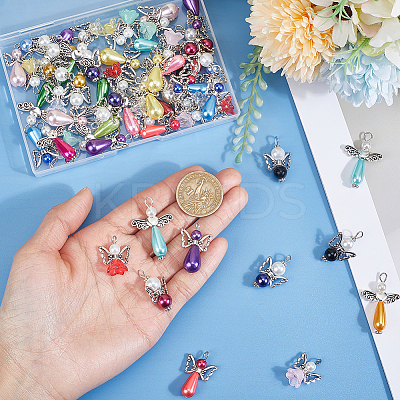 60Pcs 4 Styles Glass Pearl Pendants PALLOY-HY00052-1