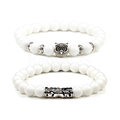 2Pcs Couple Alloy Star Owl & Synthetic Turquoise Stretch Bracelets Sets RY2820-3-1