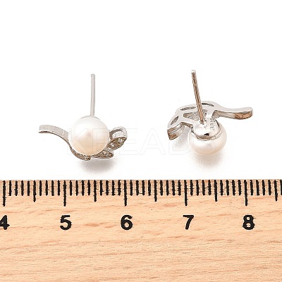 925 Sterling Silver Clear Cubic Zirconia Leaf Stud Earrings EJEW-L300-08P-1