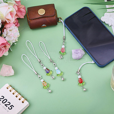 5Pcs Lampwork & Glass Pearl Mobile Straps HJEW-CA00042-1