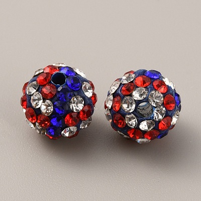 Independence Day Theme Polymer Clay Rhinestone Round Beads PORC-WH0001-04-1