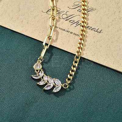 Brass Micro Pave Clear Cubic Zirconia Link Bracelets BJEW-U020-10G-1