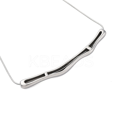 304 Stainless Steel Round Snake Chain Textured Bar Pendant Necklaces for Women NJEW-K276-15P-1
