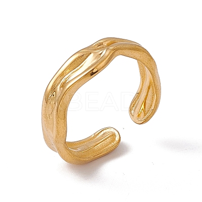 Ion Plating(IP) 304 Stainless Steel Twist Wave Open Cuff Ring for Women RJEW-C045-23G-1