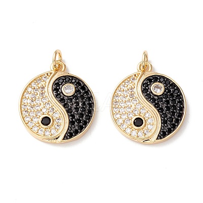 Rack Plating Brass Micro Pave Clear & Black Cubic Zirconia Pendants KK-B050-01G-1
