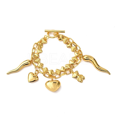 304 Stainless Steel Bowknot Link Chain Multi-strand Bracelets BJEW-G758-01G-1