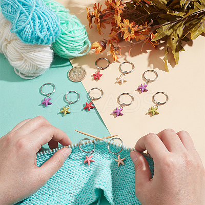10Pcs Starfish Synthetic Turquoise Pendant Stitch Markers HJEW-NB00040-1