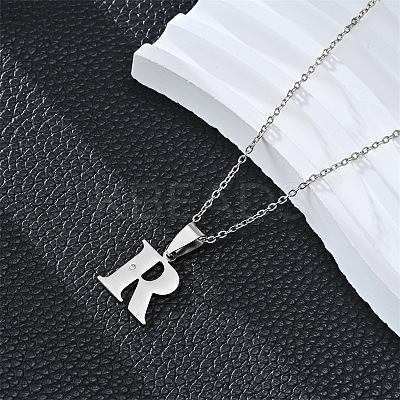 201 Stainless Steel Crystal Rhinestone Initial Pendant Necklaces FS-WG28760-12-1