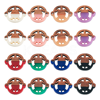 16Pcs 8 Colors Opaque Resin & Walnut Wood Connector Charms RESI-TA0002-71-1