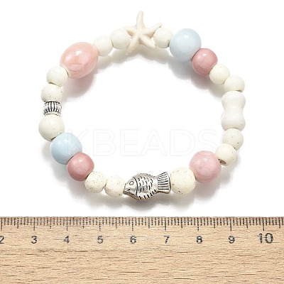 Porcelain Beads & Synthetic Howlite Beads Stretch Bracelets for Women BJEW-D307-02A-1