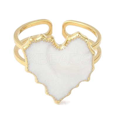 Ion Plating(IP) 304 Stainless Steel Enamel Heart Cuff Finger Rings RJEW-L107-078A-G-1
