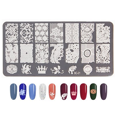 Non-Tarnish Lace Flower Stainless Steel Nail Art Stamping Plates X-MRMJ-L003-C01-1