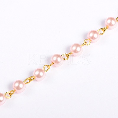 Handmade Round Glass Pearl Beads Chains for Necklaces Bracelets Making AJEW-JB00036-04-1