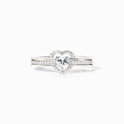 2Pcs Heart 925 Sterling Silver Micro Pave Clear Cubic Zirconia Finger Rings for Women FS-WG4005F-06-1