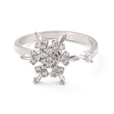 Snowflake Rotatable Open Ring for Women RJEW-M139-02P-1