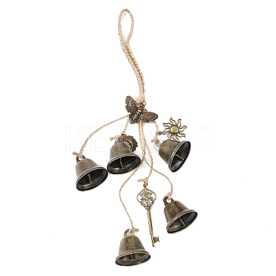 Iron Bell & Alloy Key/Sun/Moon Charm Hanging Ornaments HJEW-JM03430-1