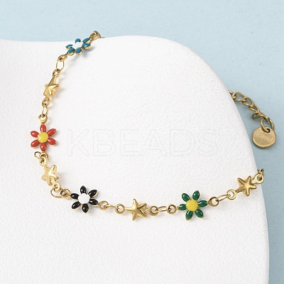 Flower & Star 304 Stainless Steel Link Bracelets for Women LS-BJEW-F524-06B-G-1