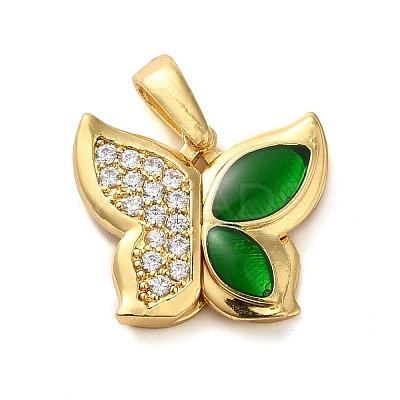 Brass Micro Pave Clear Cubic Zirconia with Cat Eye Pendants KK-G483-03G-1