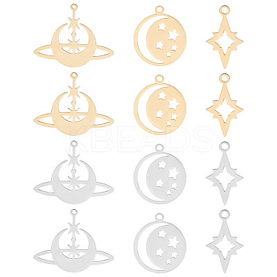 12Pcs 3 Style 201 Stainless Steel Pendants STAS-DC0003-07-1