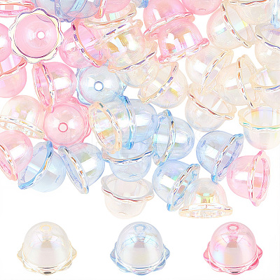 60Pcs 3 Colors UV Plating Acrylic Bead Caps PACR-SC0001-08B-1