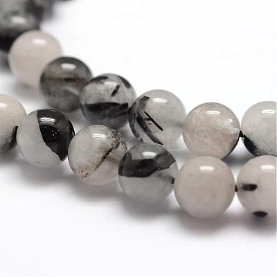 Natural Black Rutilated Quartz Bead Strands G-P217-32-8mm-1