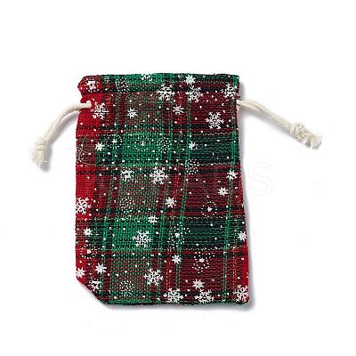 Christmas Theme Rectangle Jute Bags with Jute Cord ABAG-E006-01D-1