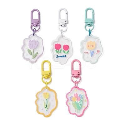 5Pcs 5 Styles Flower Acrylic Pendant Decoraiton HJEW-JM01389-S-1