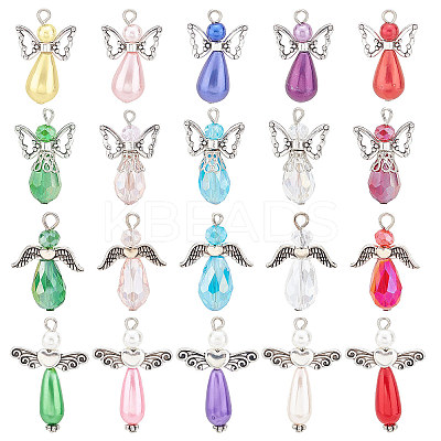 60Pcs 4 Style Electroplate Glass & Imitation Pearl Acrylic Pendants FIND-SC0004-04-1