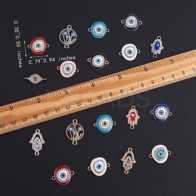 20Pcs Eye Enamel Charm Connector Flat Round Evil Eye Charm Assorted Evil Eye Connector for Jewelry Necklace Bracelet Earring Making Crafts JX222A-1