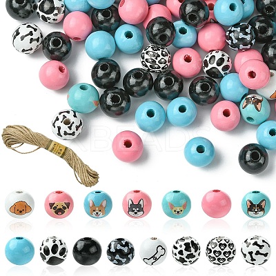 DIY Round Wood Beads & Jute Cord Pendant Decoration Making Kits DIY-YW0010-83-1