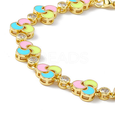 Colorful Enamel Windwill & Cubic Zirconia Link Chain Bracelet BJEW-P288-12G-1