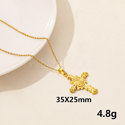 Stainless Steel Cross with Rose Pendant Necklace XM4050-12-1