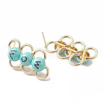 Mother's Day Brass Enamel Stud Earrings EJEW-A093-07G-1