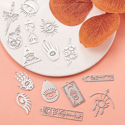 15Pcs 15 Styles 201 Stainless Steel Pendants STAS-CJ0001-188-1