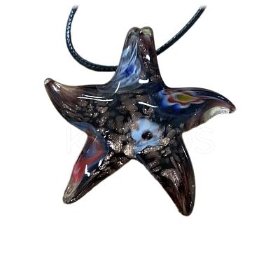 Starfish Millefiori Glass Pendant Waxed Cord Necklaces FS-WG7586D-05-1