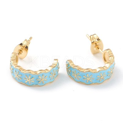 Semicircular Brass Enamel Half Hoop Earrings EJEW-L234-037G-1