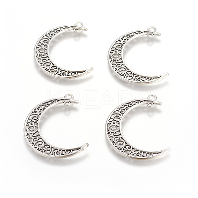 Tibetan Style Alloy Hollow Moon  2-Loop Link Pendants X-TIBEP-5312-AS-LF-1