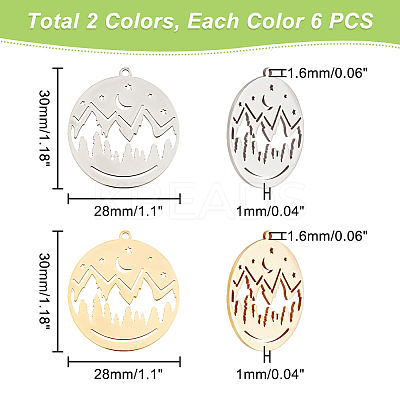 12Pcs 2 Colors 201 Stainless Steel Pendants STAS-DC0011-01-1