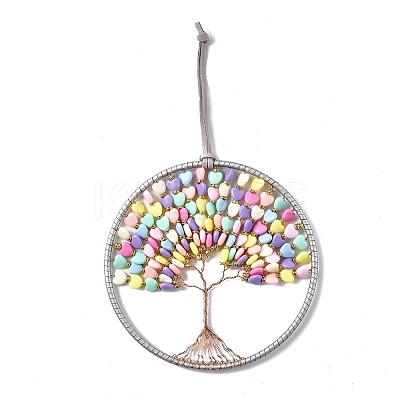 Wire Wrapped Heart Bead Acrylic Big Pendant Decorations HJEW-A005-04-1