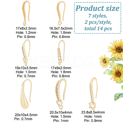 14Pcs 7 Style Brass Micro Pave Cubic Zirconia Earring Hooks Set ZIRC-BC0001-26-1
