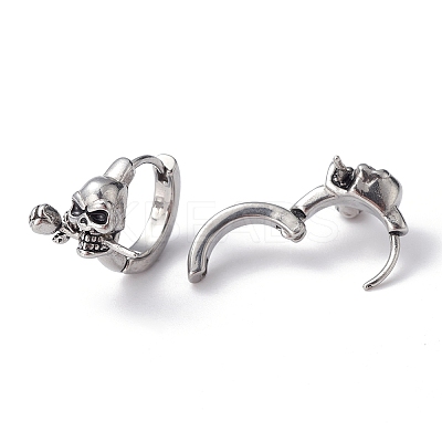 316 Stainless Steel Skull with Rose Hoop Earrings for Men Women EJEW-C045-01-1