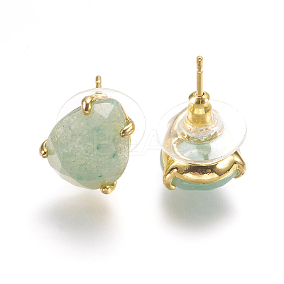 Natural Green Aventurine Stud Earrings EJEW-L196-03E-1